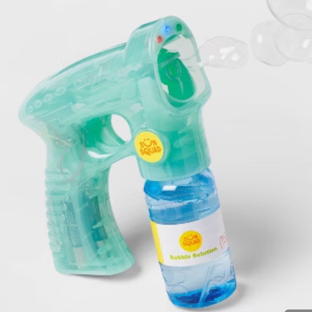 Sun‎ Squad Lightning Bubble Blaster Toy Bubble Gun with Solution Teal Green NEW